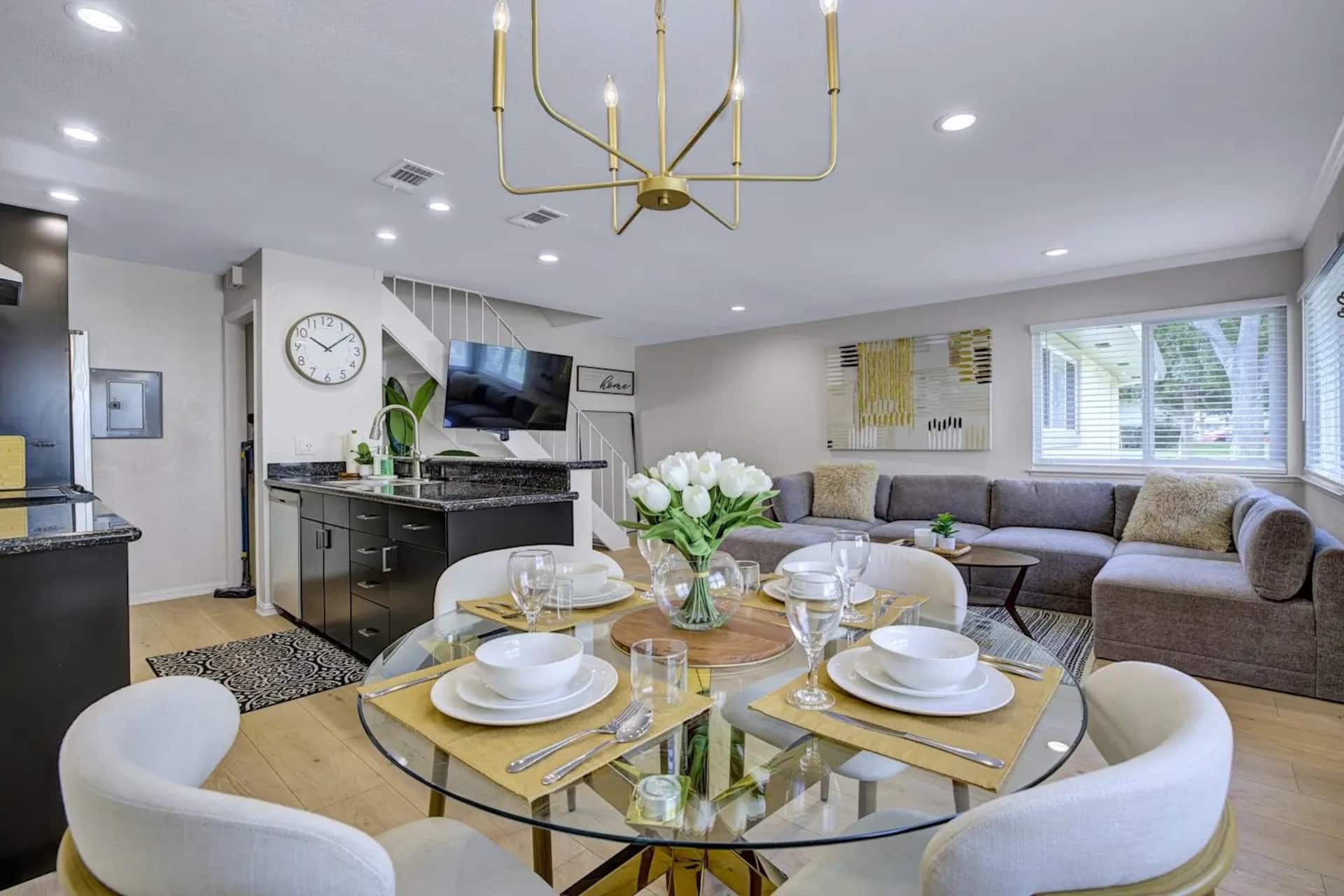 Bright dining and living area in the San Jose furnished condo